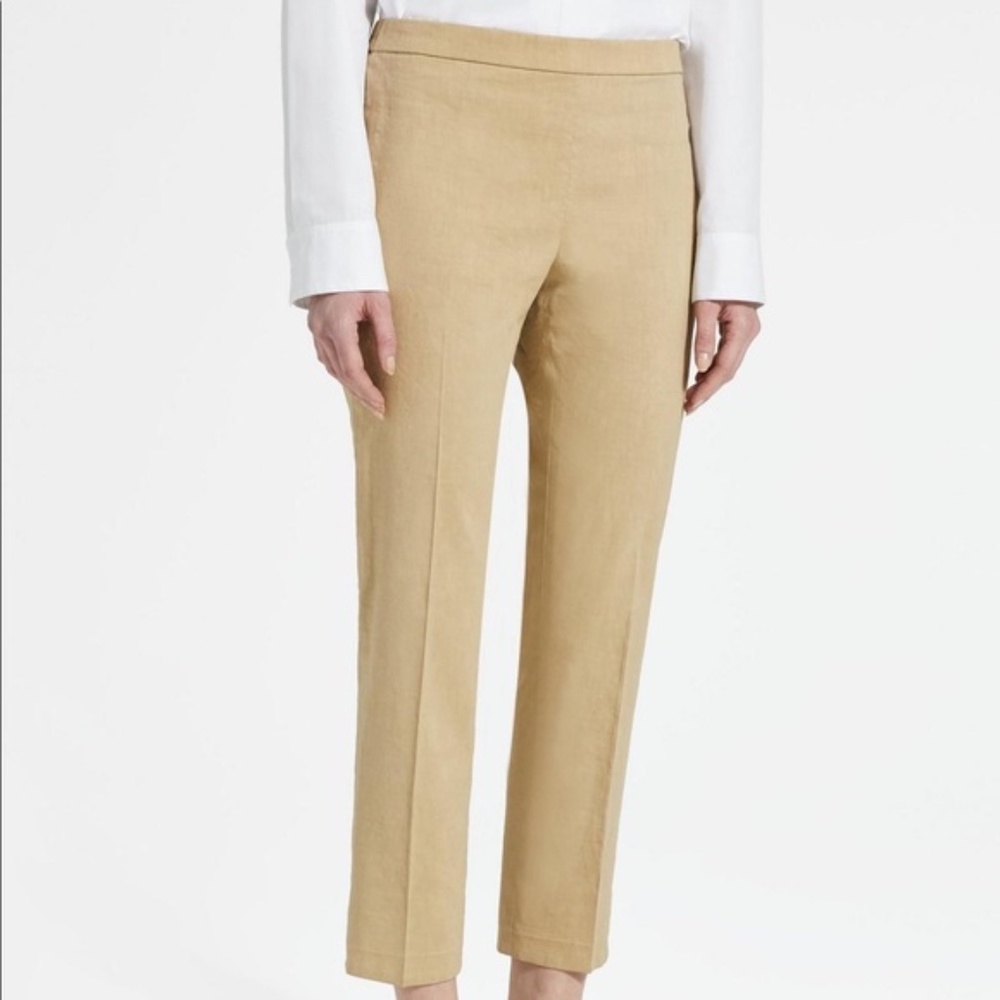 Theory Linen Basic Stretch Pull On Pants Tan Khaki - image 2